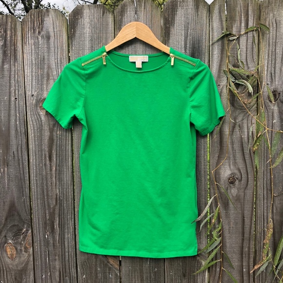Michael Kors Green Zip Shoulder Tee ❤️ - Picture 2 of 6